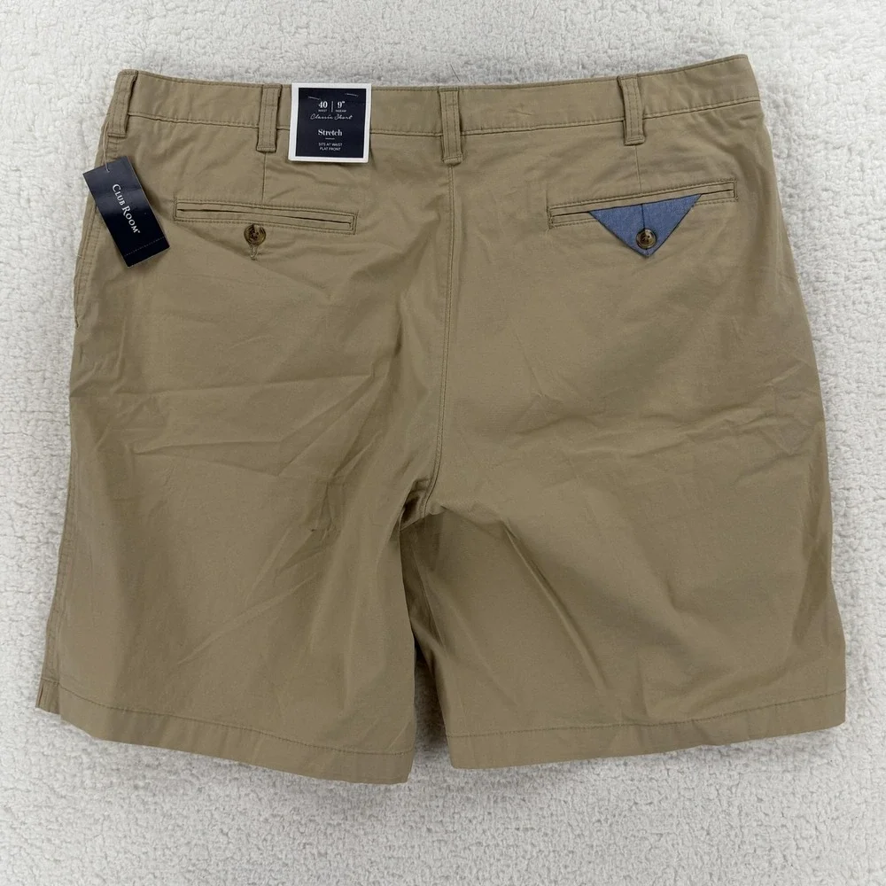 Club Room Shorts Mens 40 Beige Stretch Classic Fit Chino 9 Inseam Flat Front NWT